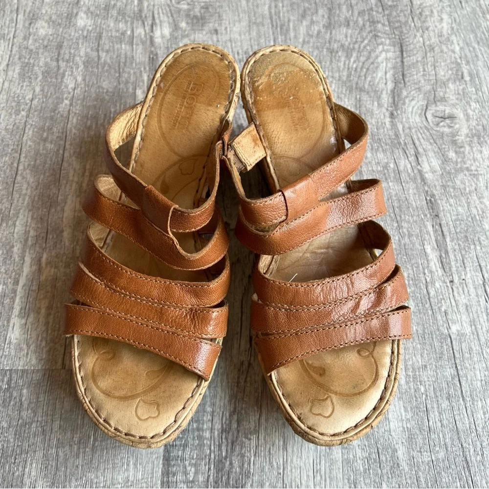 Born Butterfly Leather Wedges Comfort Brown Women's Size 9 Sandals